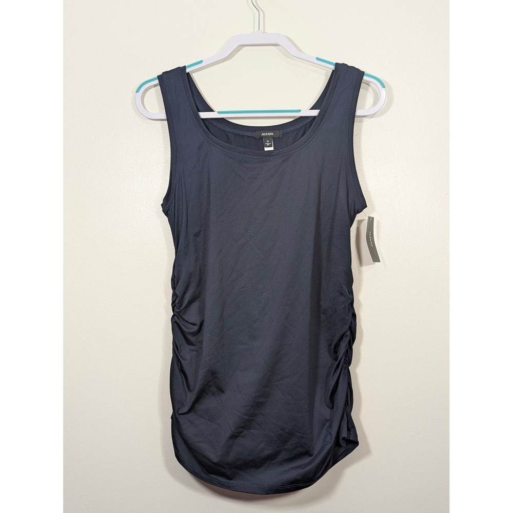 Alfani NWT Ruched Tank Top XL‎ Navy Blue Scoop Neck Stretch Office